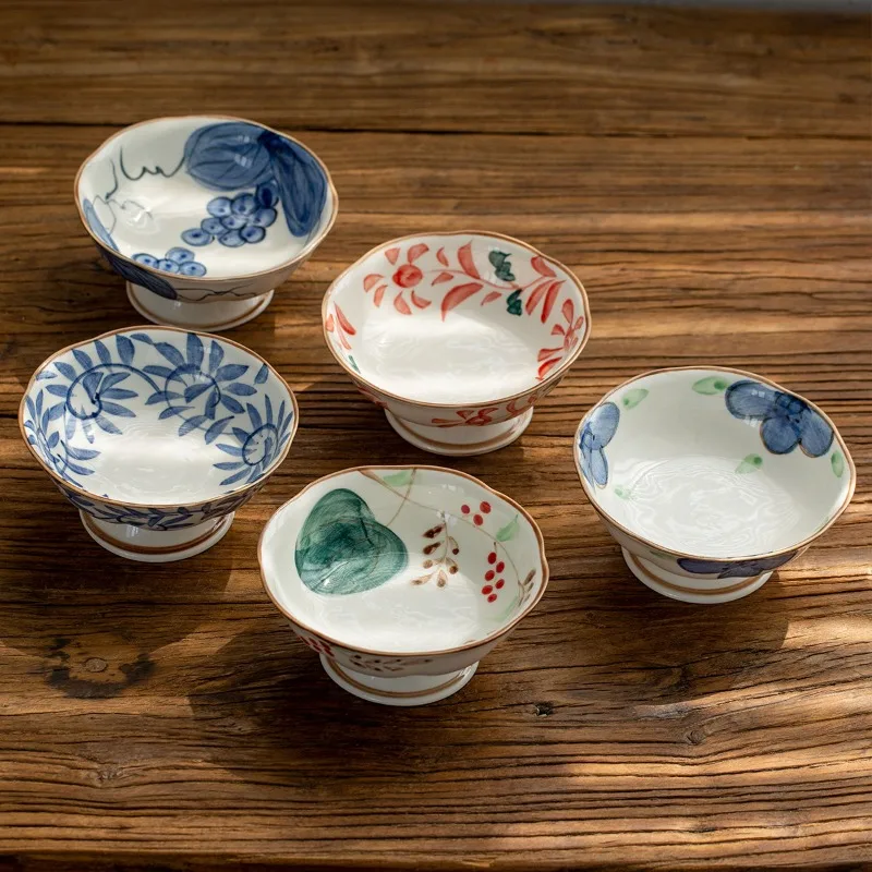 Japanese-Style Mino-yaki Red-Painted Scroll Footed Plate, Tea Snack Plate, Dessert Dish, Vintage Fruit & Nut Plate