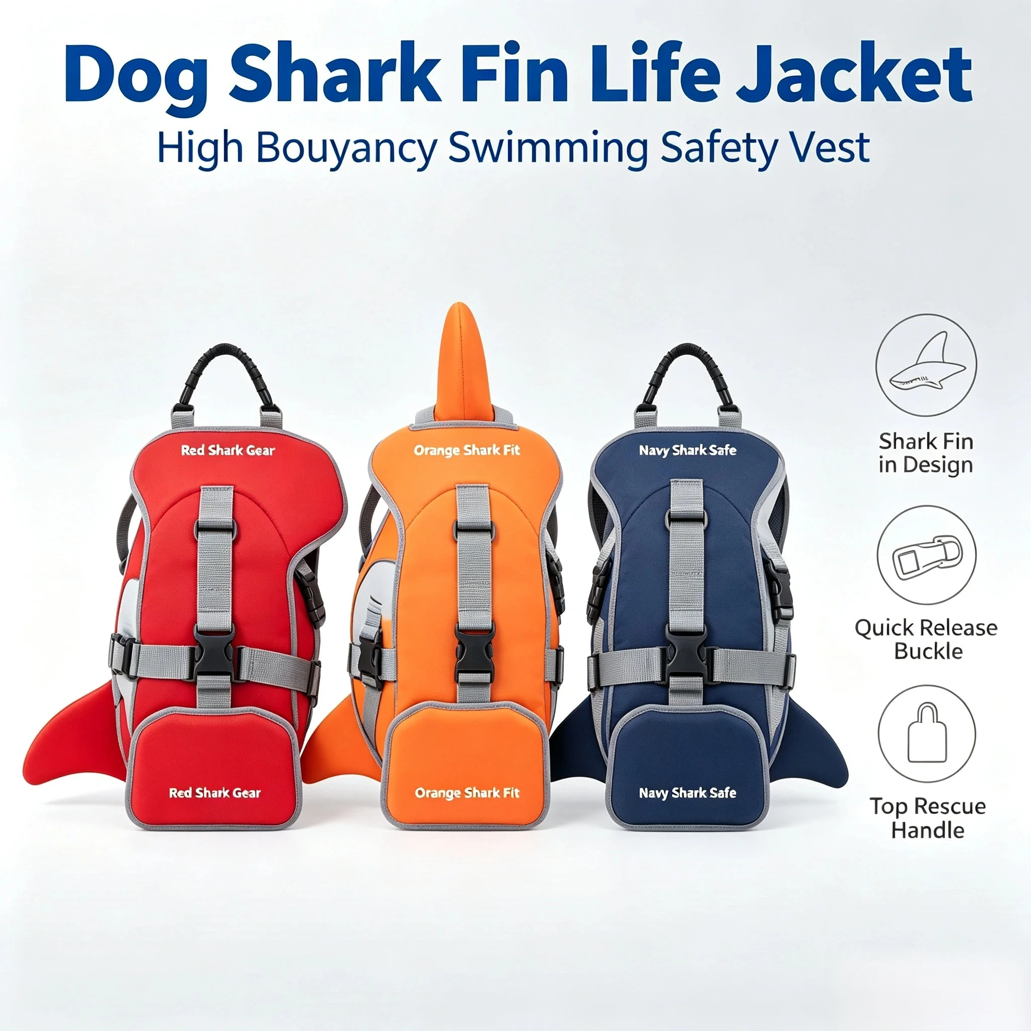 Shark Fin Dog Life Jacket Adjustable Pet Swimming Safety Vest For Pool Surfing Drifting Summer