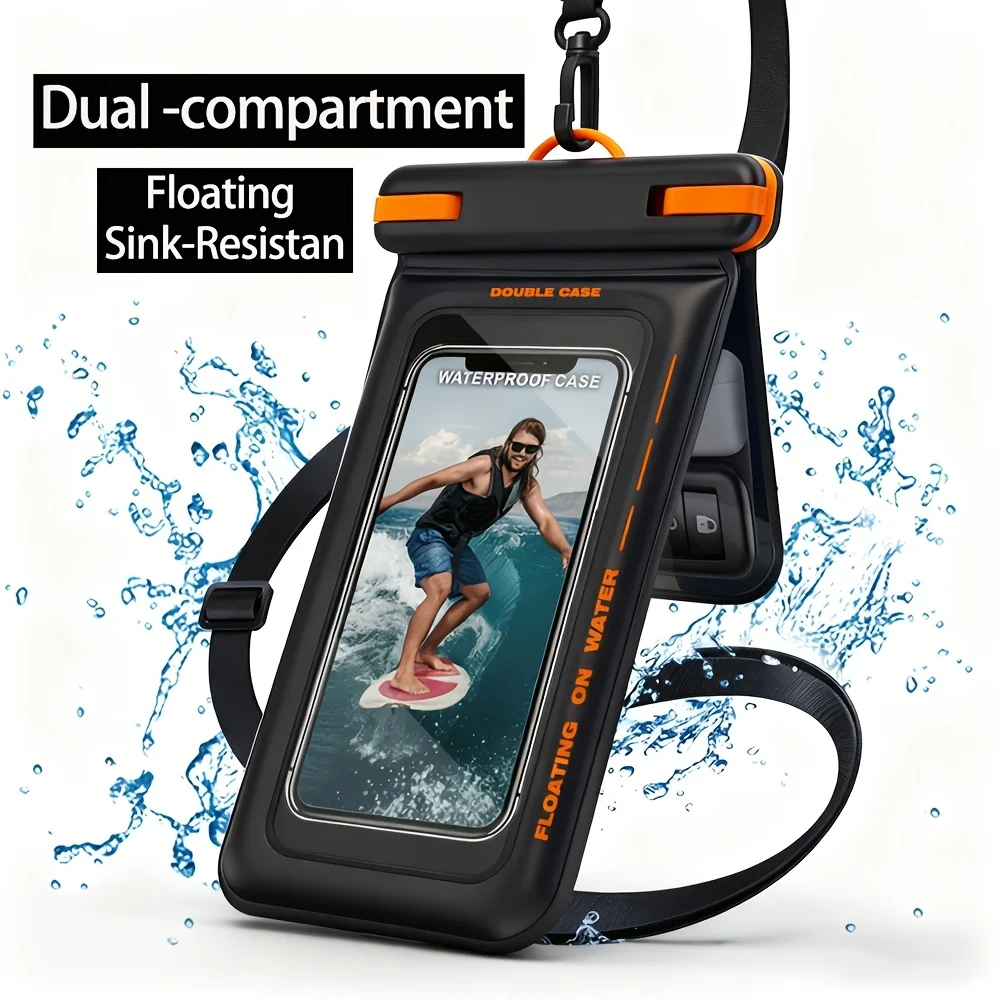 Floating Double Layer Waterproof Phone Clear Touch Screen Pouch For Snorkeling Beach Outdoor Water Sport Protective Storage Case