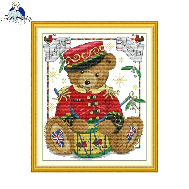 Weihnachts-Trommelbär Gesticktes Kreuzstich-Set Aida 11/14/16CT Stickerei-Set DIY Heimdekoration Geschenk Joy Sunday Handarbeits-Set