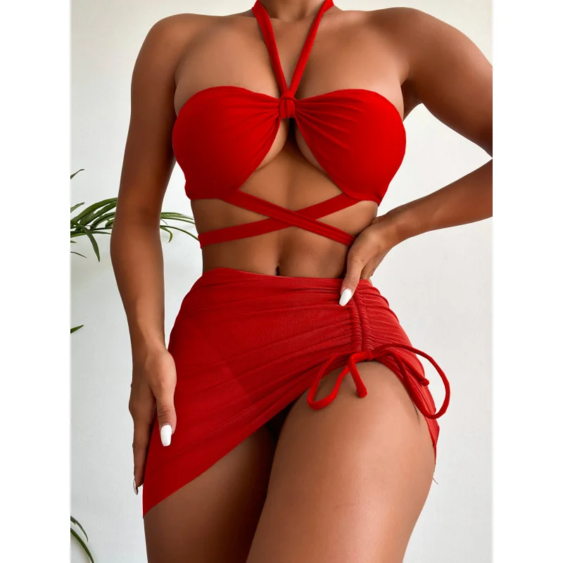 solid color three-piece split swimsuit bikini lz626 2022