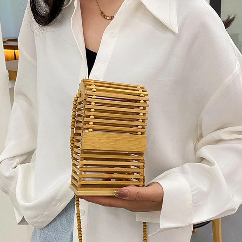 Women’s Bamboo Braided Bag 2024 Trend Luxury Designer Handwoven Fashion Minimalistic Shoulder Messenger Beach