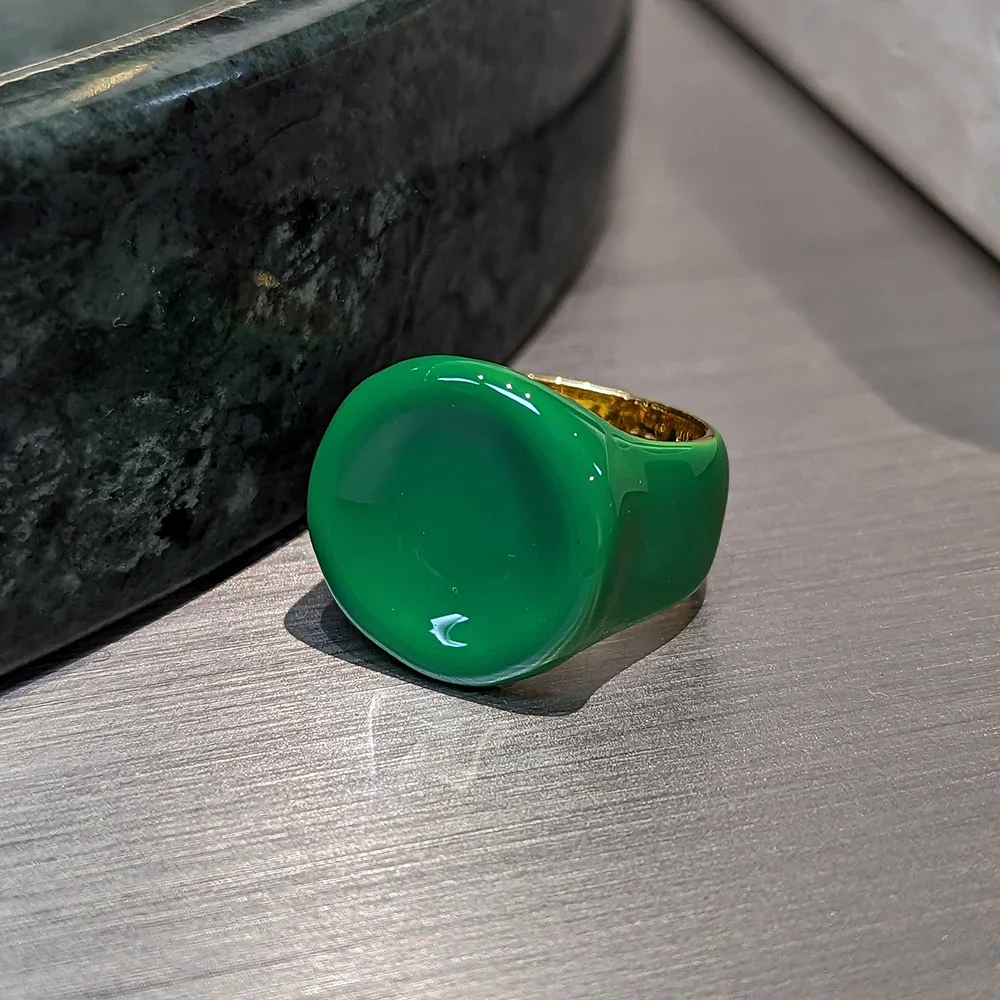 Amorita Boutique Enamel Ins Jewelry Round Minimalist Green Ring