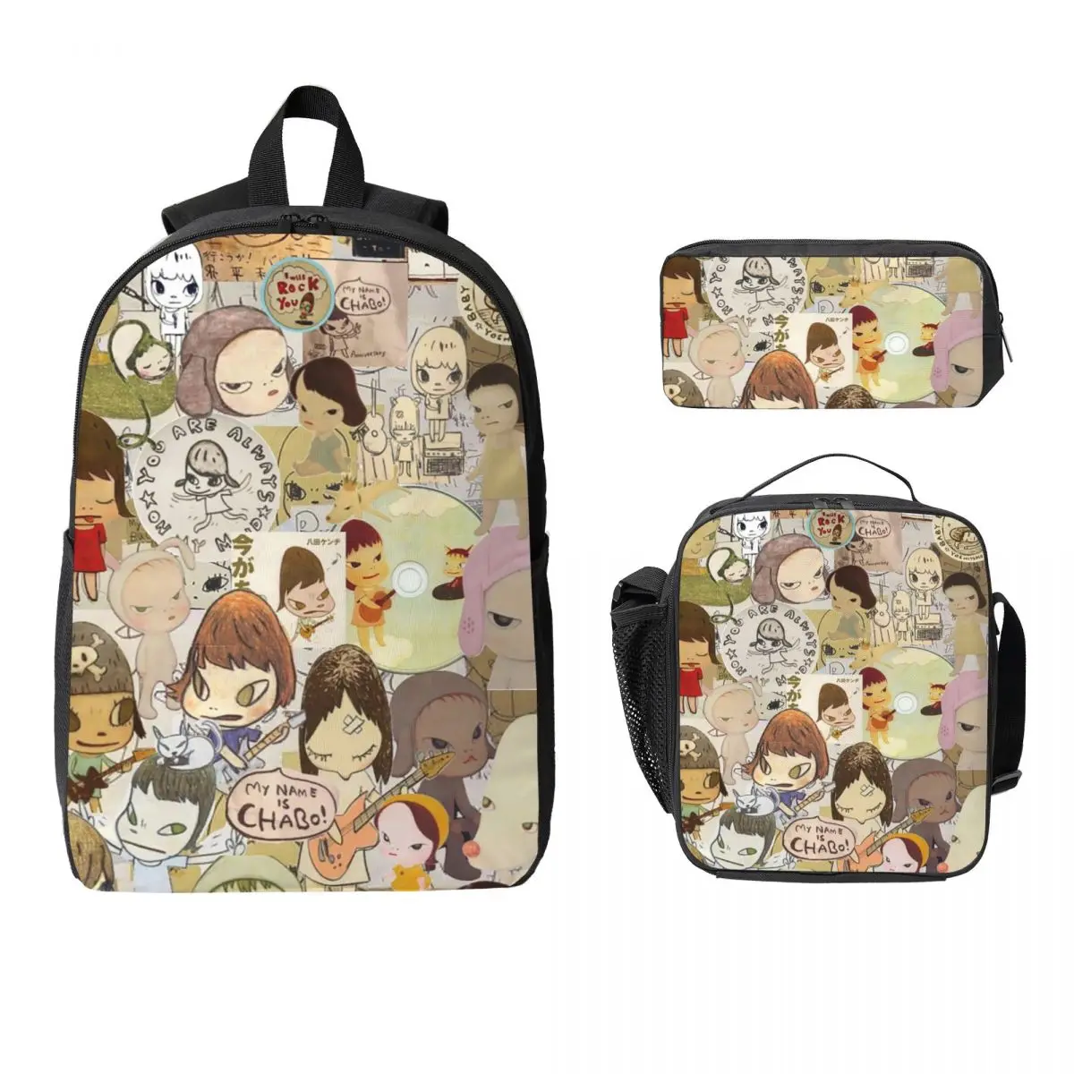 

Yoshitomo Nara Backpack Student Boys Girls BookBag School Bag Computer Shoulder Bags 3ps Insulated Lunch Bag Pencil Case