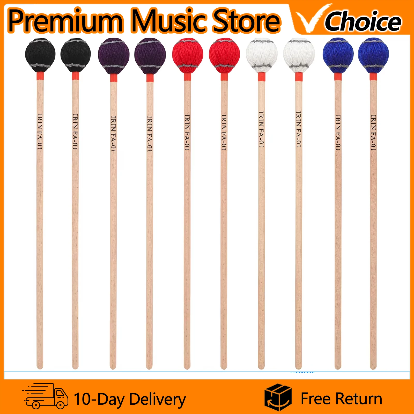 IRIN FA-01 Marimba Mallet Wool Yarn Head Beech Wood Handle Pair For Marimba Xylophone Vibraphone Percussion Accessories