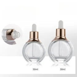 1oz/1.66oz Glass Dropper Bottle Essential Oils 30ml 50ml Flat Round Serums Leakproof for Travel Perfume Bottle with Eye Droppers