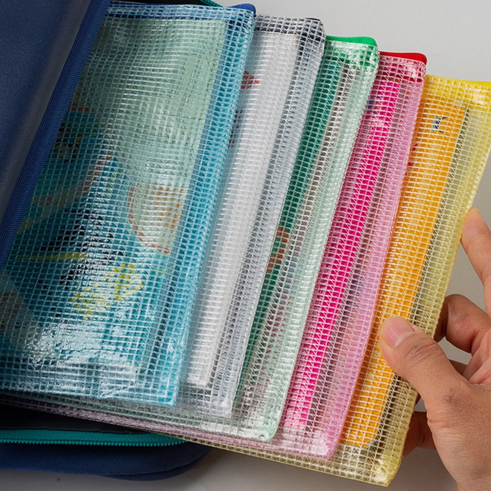 

10Pcs Mesh Zipper Pouch A5 A6 Plastic Zip File Folders Waterproof for Office Supplies Travel Storage Bags