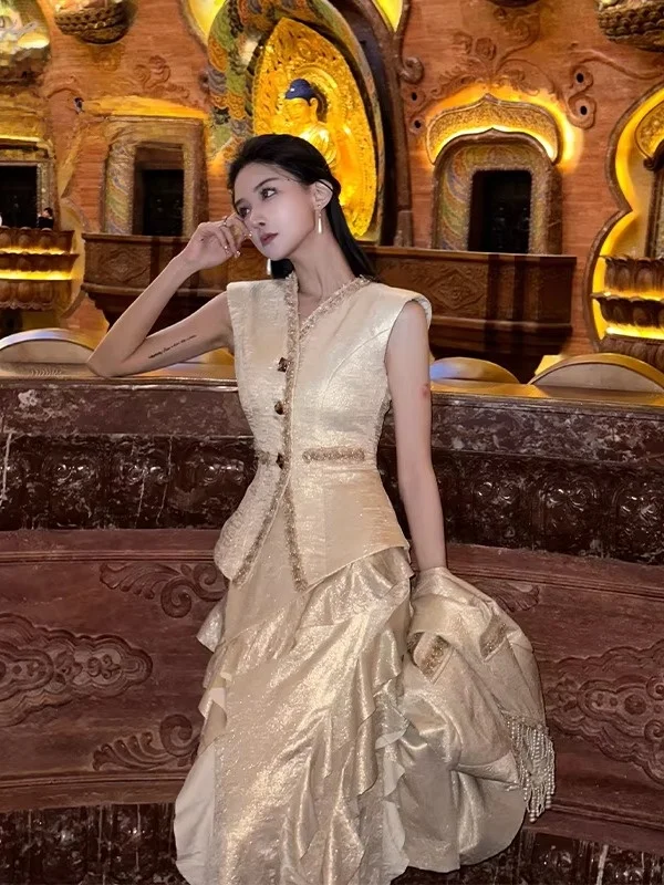 

Original Luxury Tee-Piece Set uLiujin Autumn Elegance Women's Faion Ensemble Middle-Length Sli Student orm