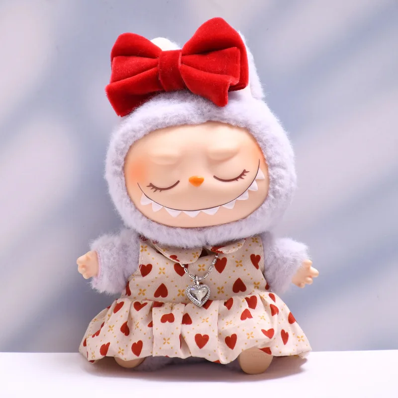 15cm/17cm Labubu I II Doll Clothing Bow Spring Outing Skirt Set Sitting Party Plush Doll Clothing Accessories