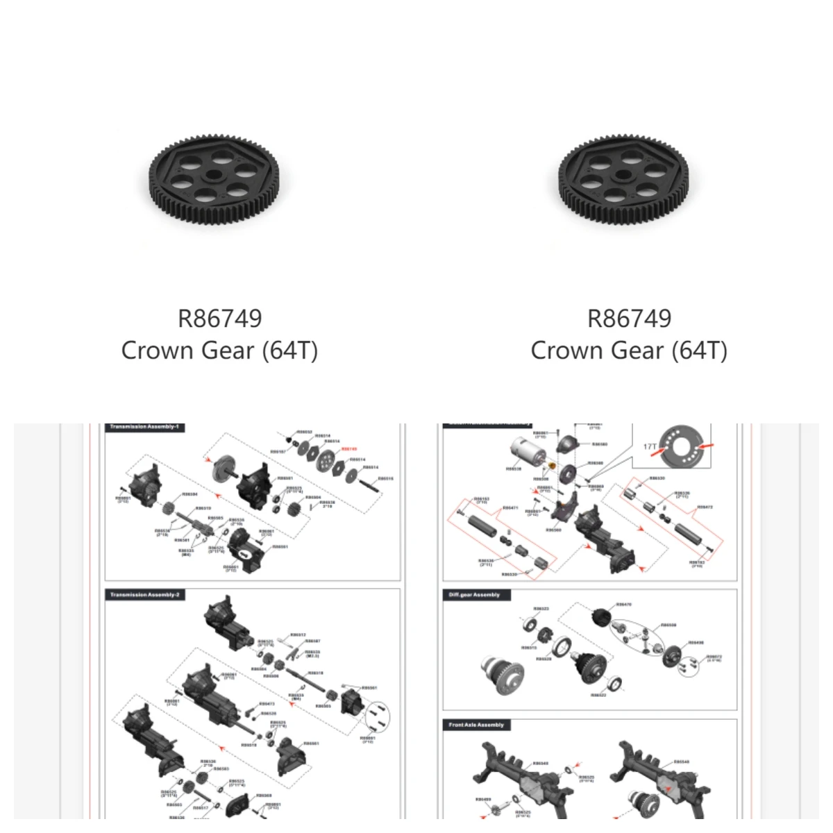Original Accessories RGT R86749 Crown Gear (64T)  For EX86160 EX86130 EX86020 PATHFINDER 4WD 1/10 RC Remote Control Model Car