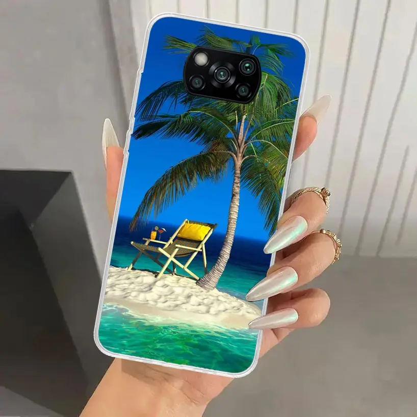 Summer Beach Sunset Sea Palm Tree Phone Case for Xiaomi Poco X6 X5 X4 X3 Nfc F6 F5 F4 GT F3 F2 Pro F1 M5S M4 M3 5G Soft Funda Pr