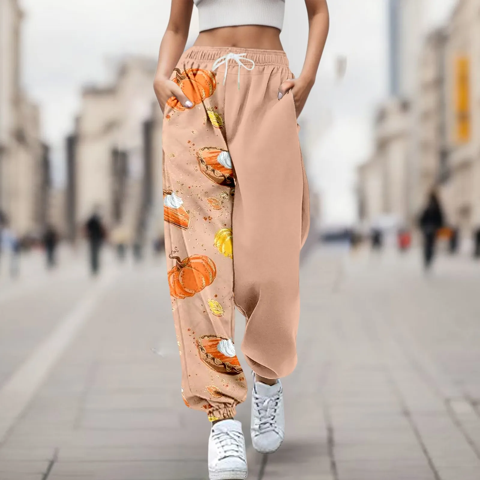 

Women Fashion Trousers Pumpkin Halloween Print Bottom Sweatpants High Waist Sporty Gym Athletic Fitness Jogger Pants Streetwear