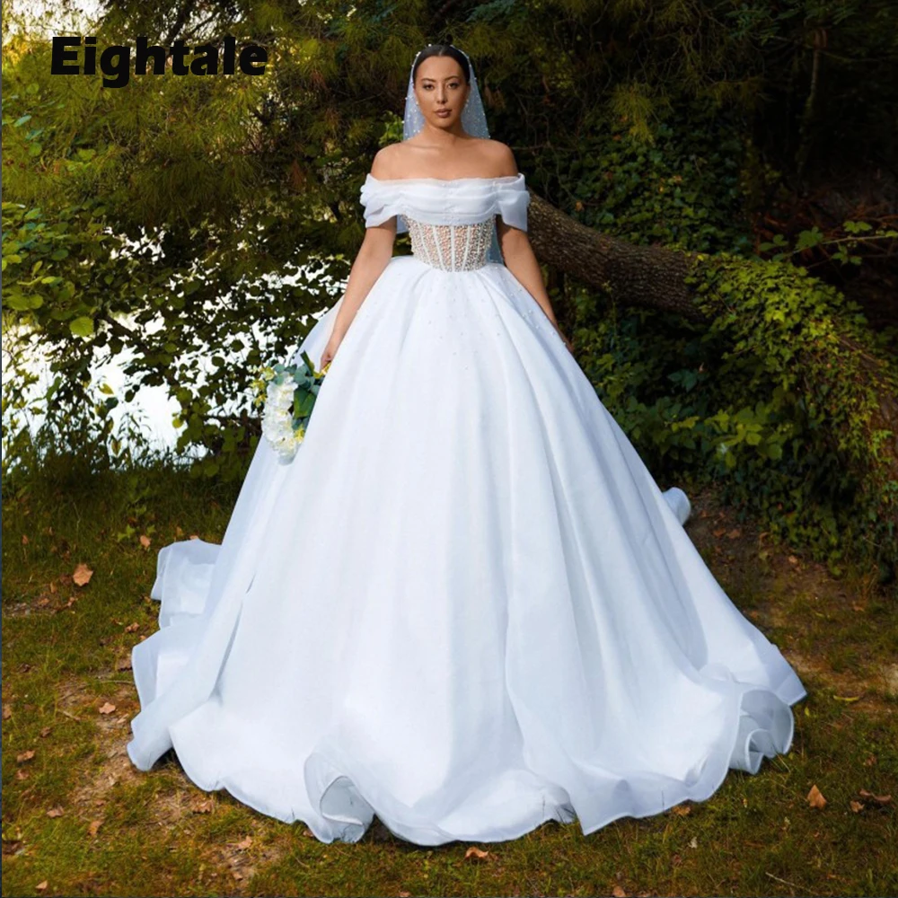 

Eightale Ball Gown Wedding Dresses Off Shoulder Pearls Court Train White Ivory Backless Elegant Bridal Gowns 2023 hochzeitskleid