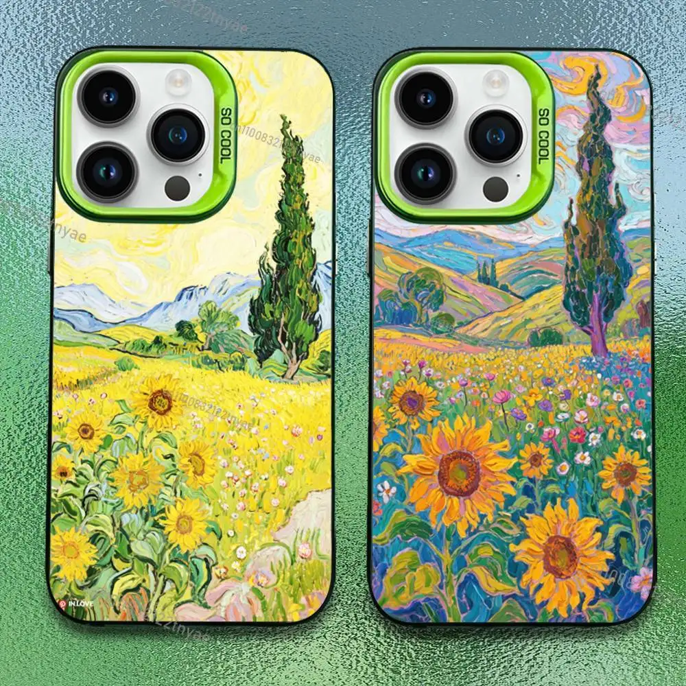 

Van Gogh Starry Sunflowers Phone Case For iPhone 17,16,15,14,13,12,11,Pro,Max,Plus,Mini,SE Anti Fall Green Matte Hard Bumper