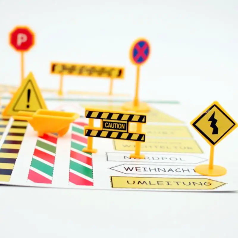 8 stuks poppenhuis stad techniek verkeersbord geel verkeersmodel simulatie item ornament miniatuur speelgoed poppenhuisaccessoires