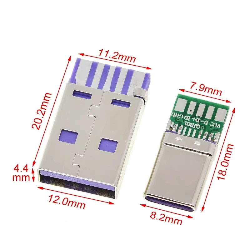 1Set PD Fast Charge Type-C USB 5A Male Connector Welding With 5Pin PCB + Type A Male 5Pin USB DIY OTG Data Charge DIY KIT