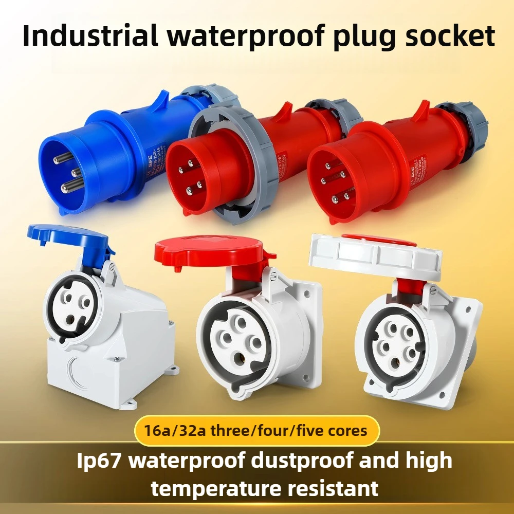Three phase waterproof dust IP67 63A connector aviation 3-hole 4-core 5-core light and dark socket（4.2