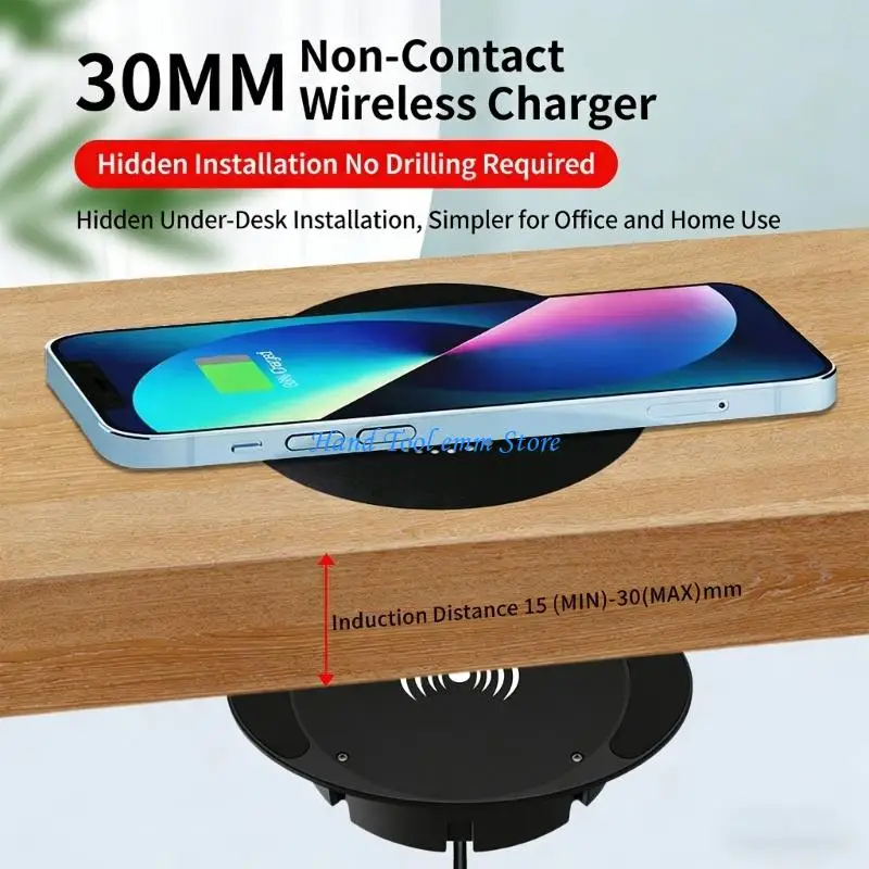 H37F 1pc/2pcs Quick 10W Wireless Phone Chargers Hide Installation Under Table for Various Material Easy Setup