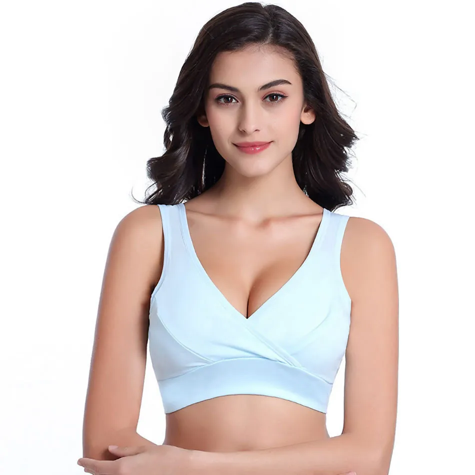 Pregnant Women Solid Color Fixed Shoulder Strap Cotton Vest Style Bra No Steel Ring Anti Sagging Comfortable Breastfeeding Bra