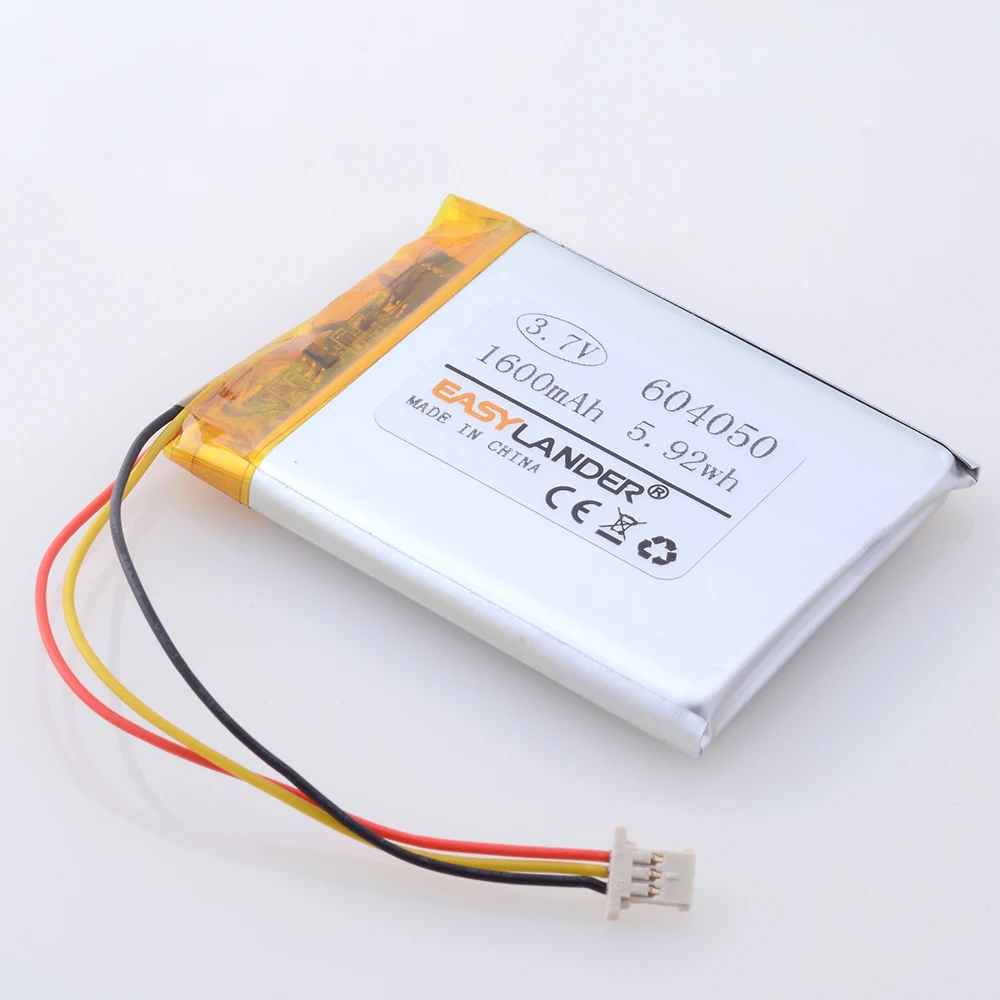 3.7V 1600mAh 604050 Lithium Polymer Rechargeable Battery With Thermistor 3 Pin Plug