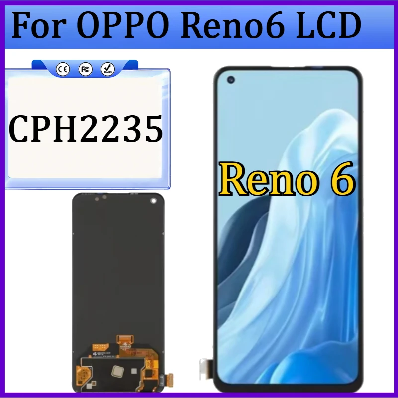 

New TFT/OLED Screen For OPPO Reno6 LCD CPH2235 Display Touch Panel Digitizer For Oppo Reno 6 CPH2235 LCD Frame