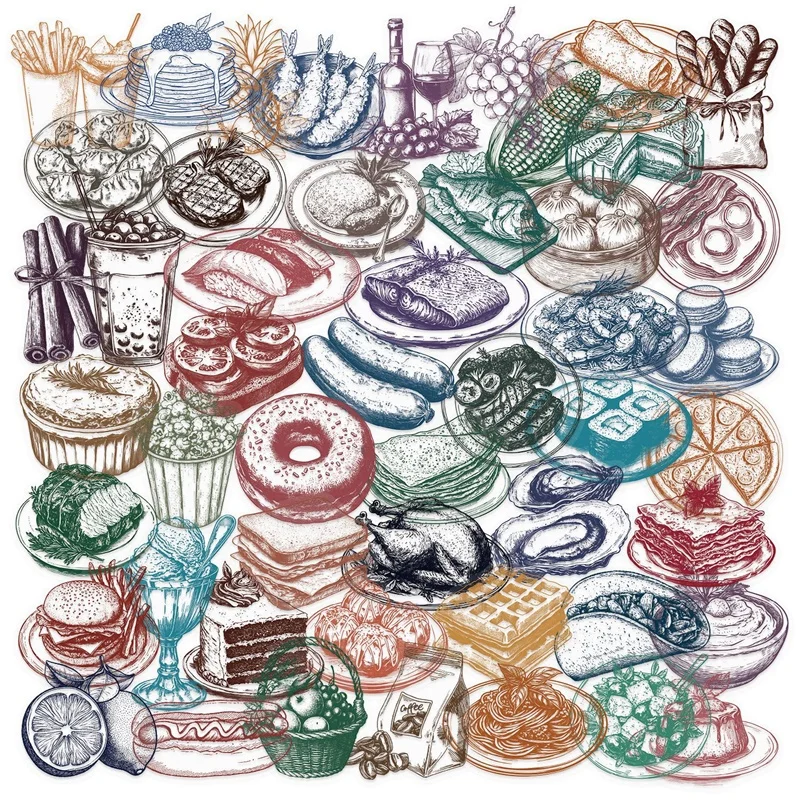 

50PCS Vintage Line Foof PET Sticky Sticker Aesthetic Tear Open DIY Decoration Scrapbooking Stationery Supplies for Kids