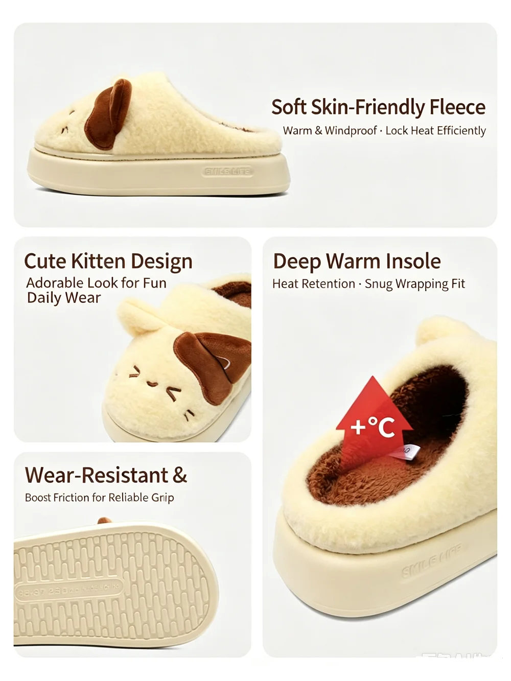 Warm and Comfy Fuzzy Slippers With Lovely Kitten Design Woman Winter Cartoon Indoor Cotton Slippers