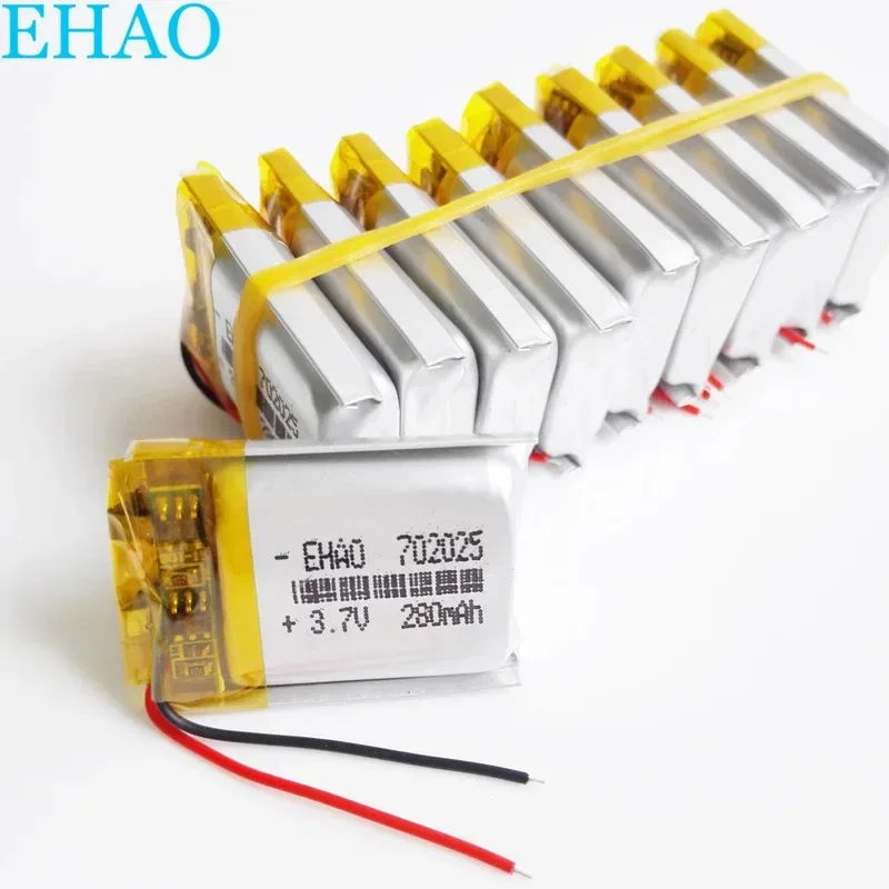 

Wholesale 10 pcs 702025 3.7V 280mAh Lithium Polymer Li-Po Rechargeable Battery For Mp3 GPS Bluetooth Headphone Masager