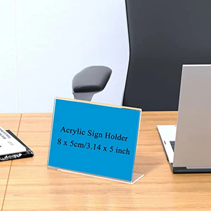 Titular Mini Sign Display, Acrílico transparente Horizontal inclinada L-Shape Name Card, 30 pcs