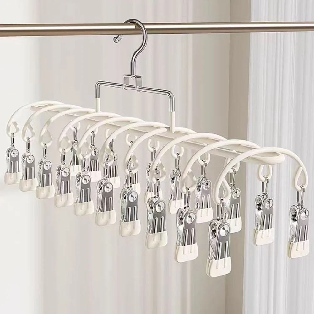 Kleiderbügel aus Edelstahl, 20 Clips, rostfrei, für Socken, Wäscheständer, rutschfest, tragbar, für kleine Räume