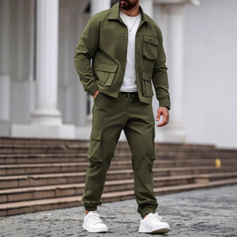 

Cross-Border Autumn American Heavyweight Men's Retro Workwear Jacket Multi-Pocket Long Pants Trendy Tough Guy Set