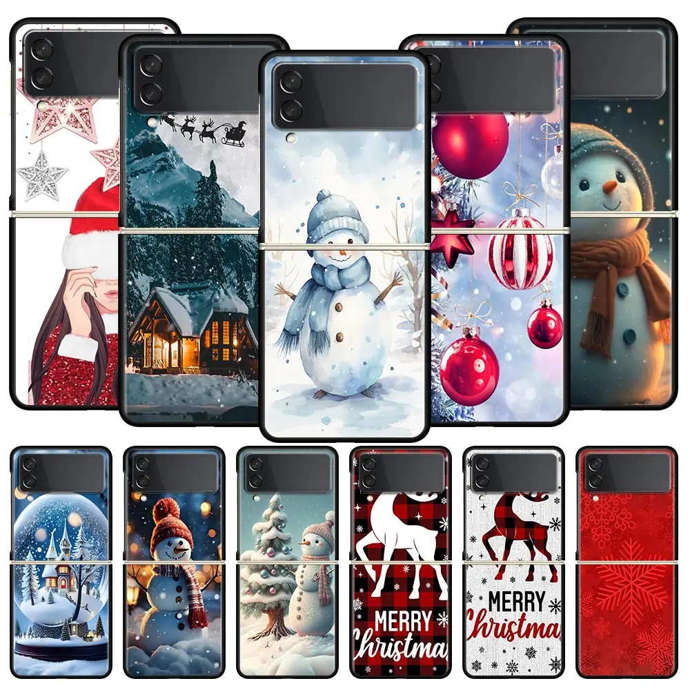 Christmas Graphic Printed Phone Case For Samsung Galaxy Z Flip3 Flip4 Flip5 PC Shell For Z Flip 3 4 5 Black Hard Folding Cover