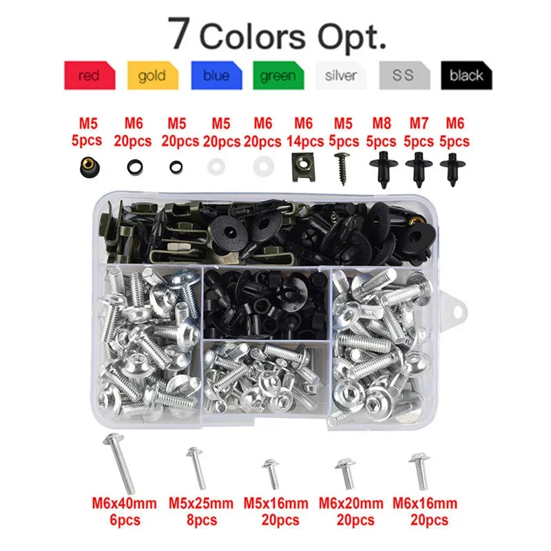 195PCS Screws Motorcycle Alloy Fairing Bolt Screw Nut Kit  For Suzuki GSXR 600 750 Yamaha Kawasaki Ducati Honda Sportbike