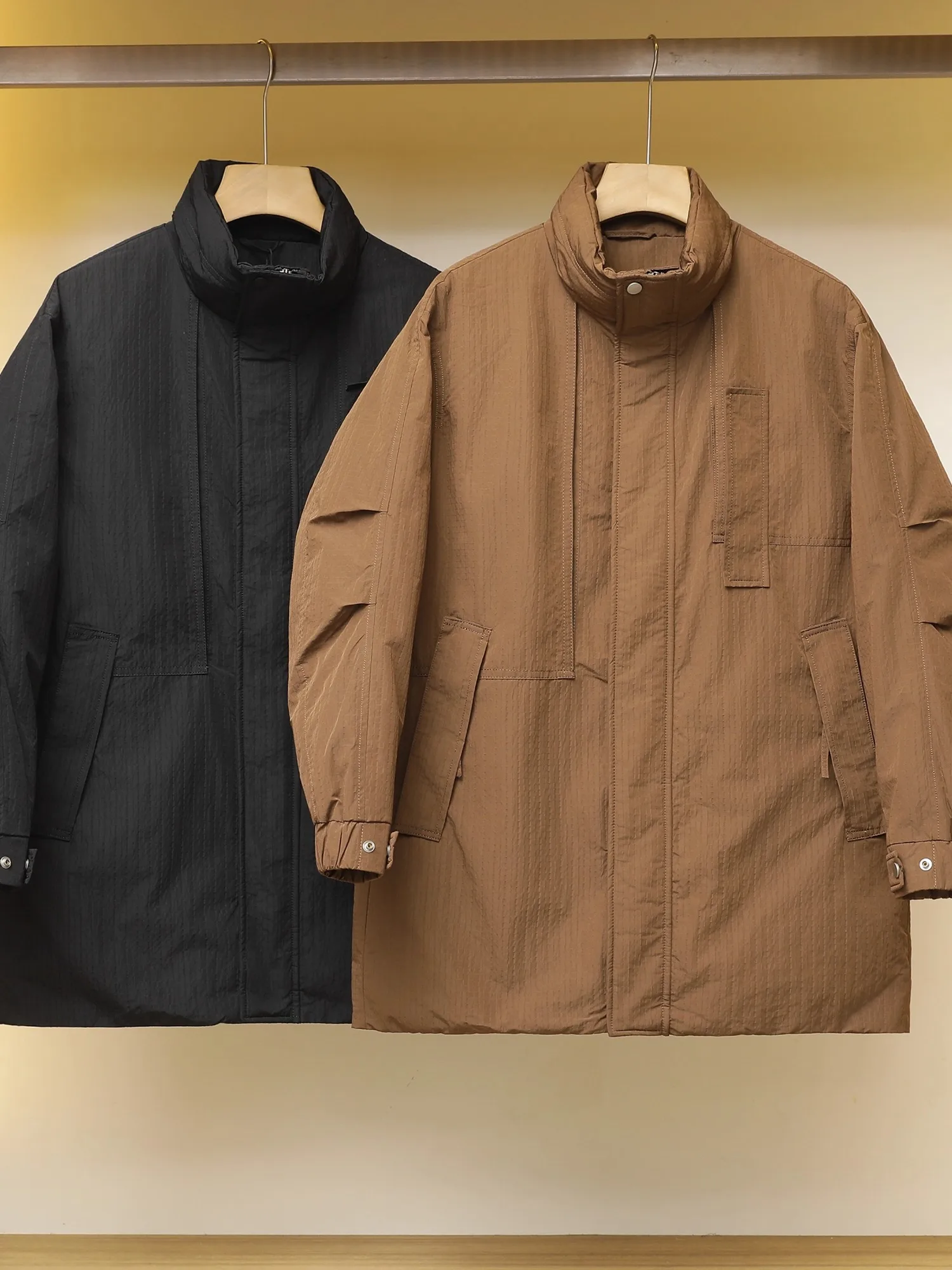 

High-End aphene Inner Men's Thiened Warm Mid-Length down Jaet Polyester Fiber Windproof 3D Design Du down Filling