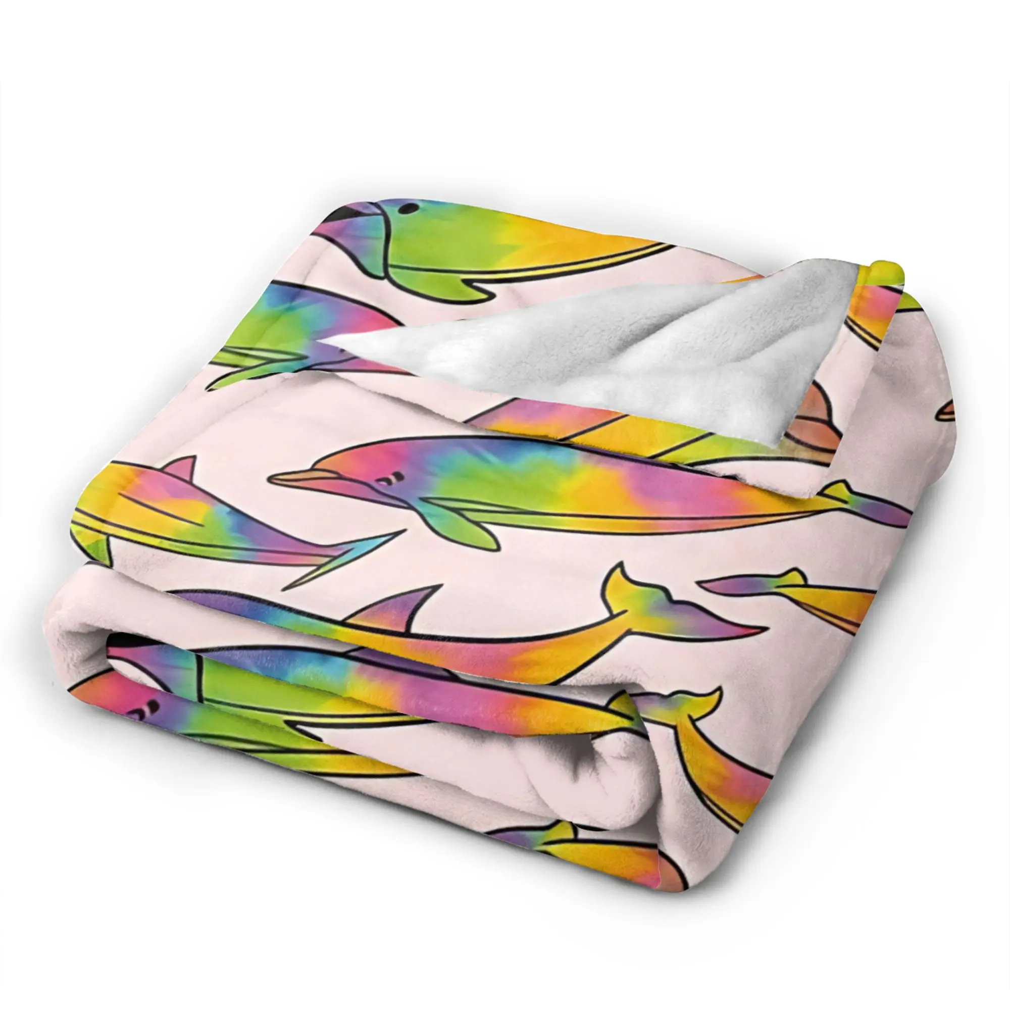 Funny Dolphins Watercolor Flannel Blankets Winter  Warm Soft Throw Blanket for Kids Home Decor Pattern Bedspread Sofa Bed Cover