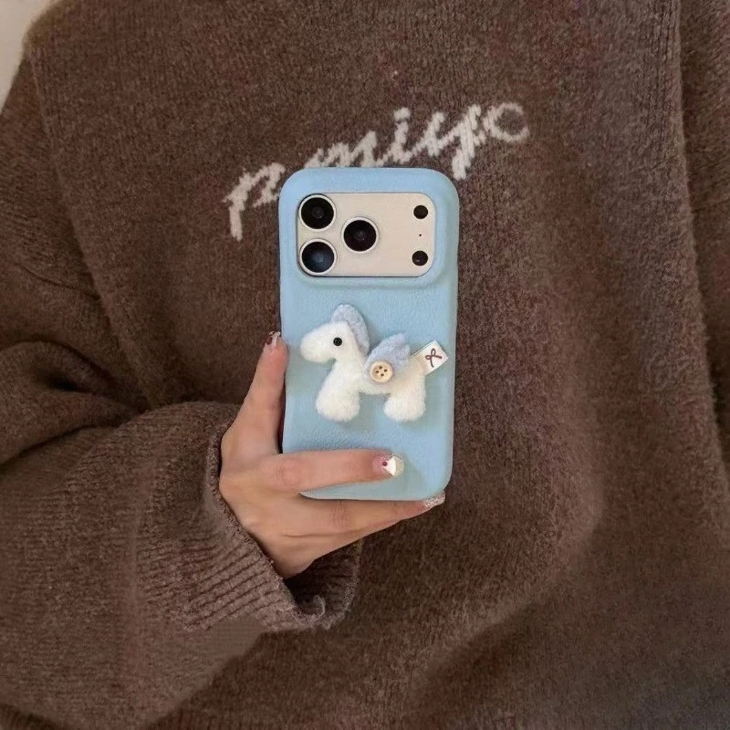 

New Year Plush Pony Phone Case For Vivo G3 5G T4x T4 Ultra T3x T3 Lite T2 4G Pro Horse PU Leather Cute Shockproof Soft Cover