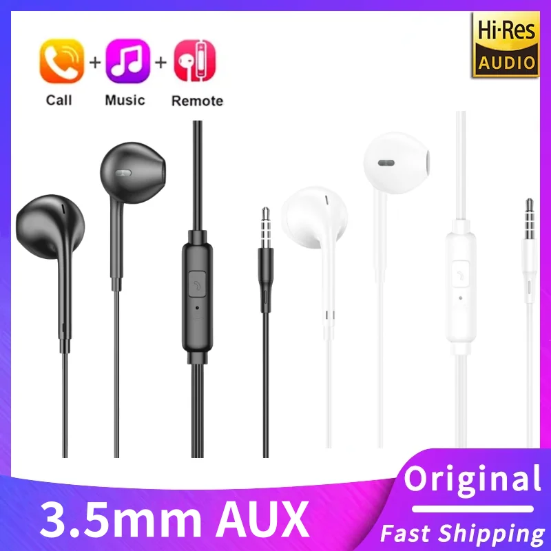 Fone de Ouvido Intra-auricular com Fio, Estéreo com Graves, Microfone HD, Universal, Conector de 3,5mm, Fone Original para Celular Samsung, Xiaomi, Tablet e Computador