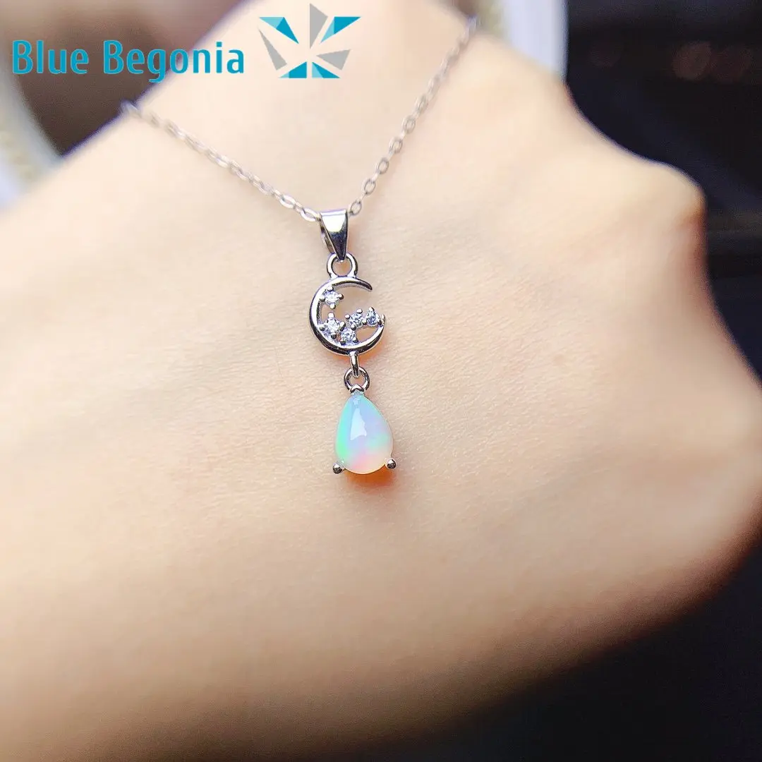 Natural Australia Opal Pendant for Women Anniversary Gift 5*7MM Gemstone Necklace Fine Jewelry 925 Sterling Silver