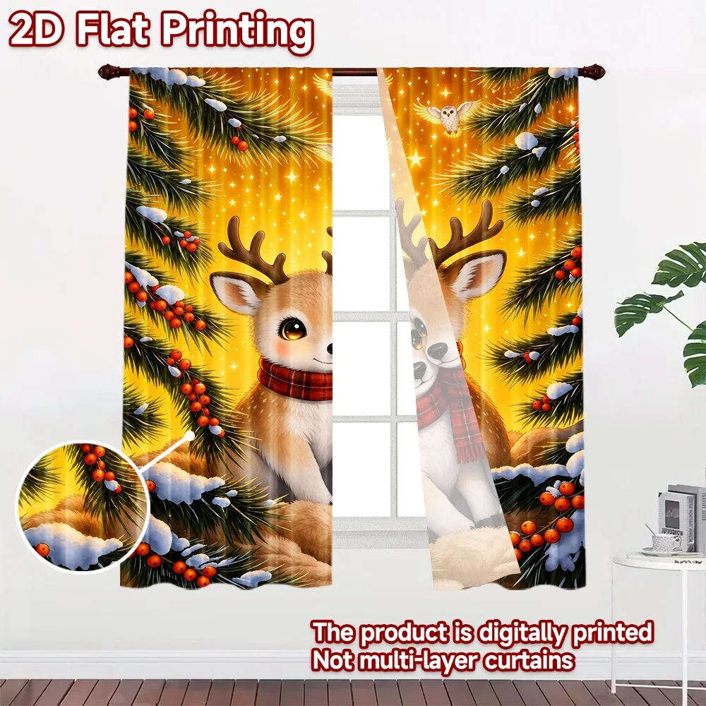 2D flat 2pcs Curtain Country Style Curtains Christmas Cozy Reindeer Pair Durable polyester fiber Party & Holiday Decor Perfect