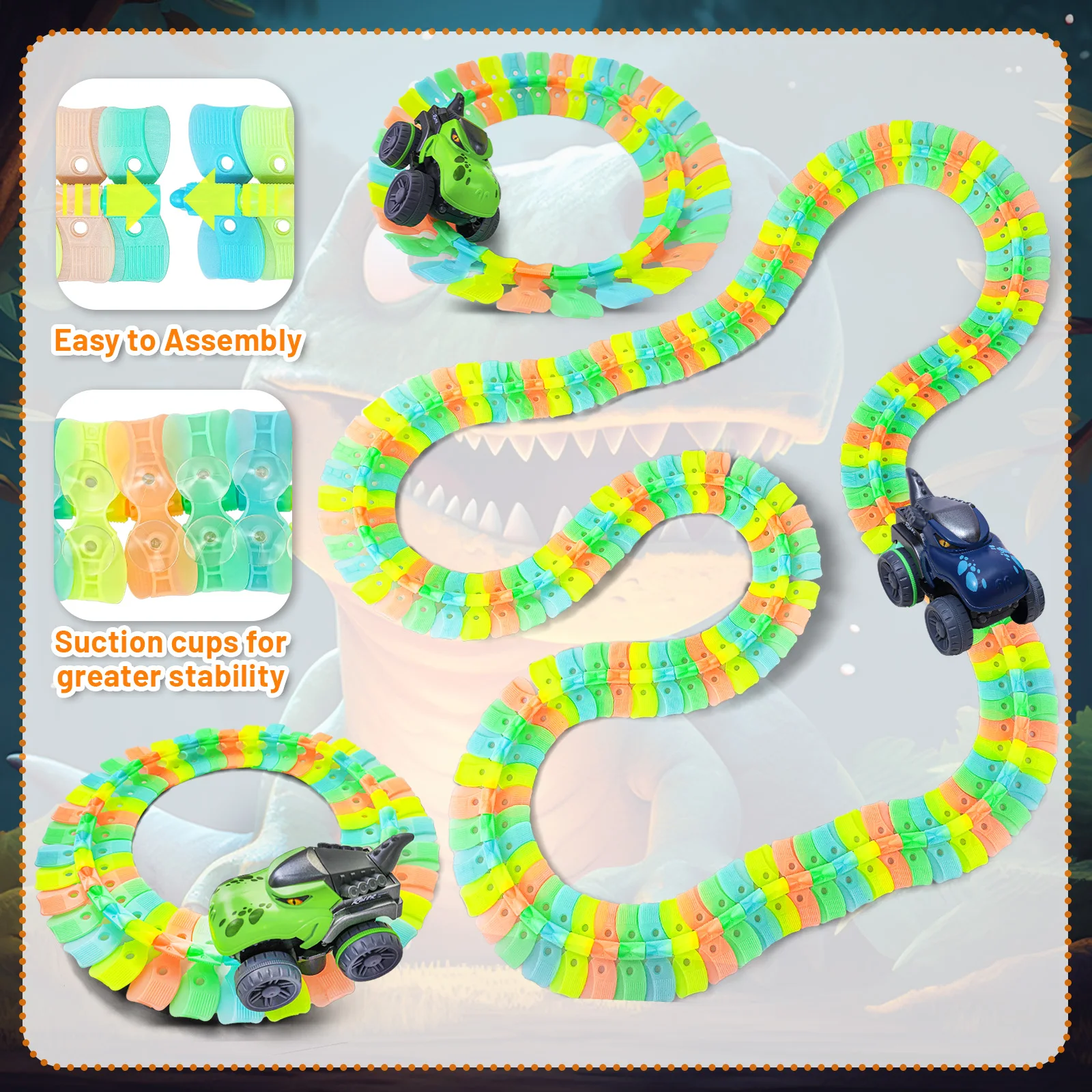 178PCS ฉากไดโนเสาร์ Luminous Track Car