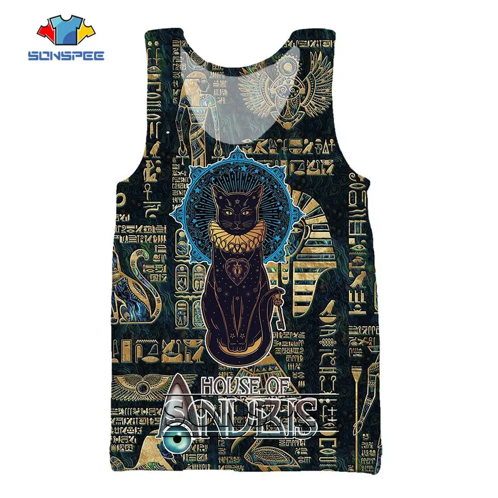 SONSPEE Summer Beach Printing Sleeveless  Vest  House of Anubis Harajuku Funny Clothing Vantage CatHip-hop Casual Tank Top