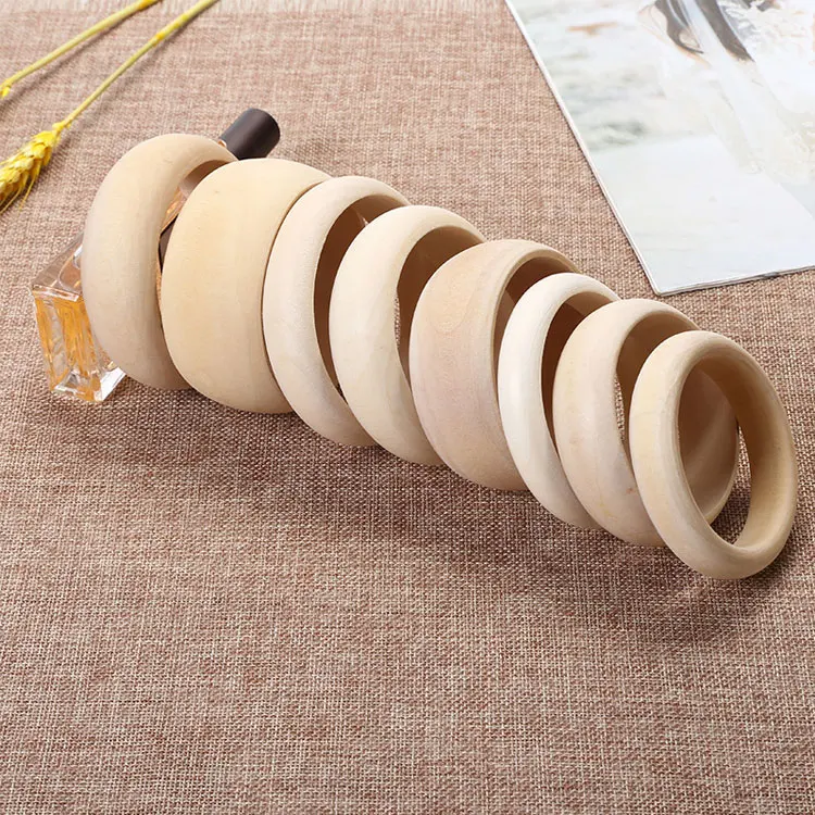 Wholesale Kids DIY Handmade Raw Wood Wooden Bangles Natural Untreated Widen Plain Wooden Blank Bracelet for Teen Boy Girl