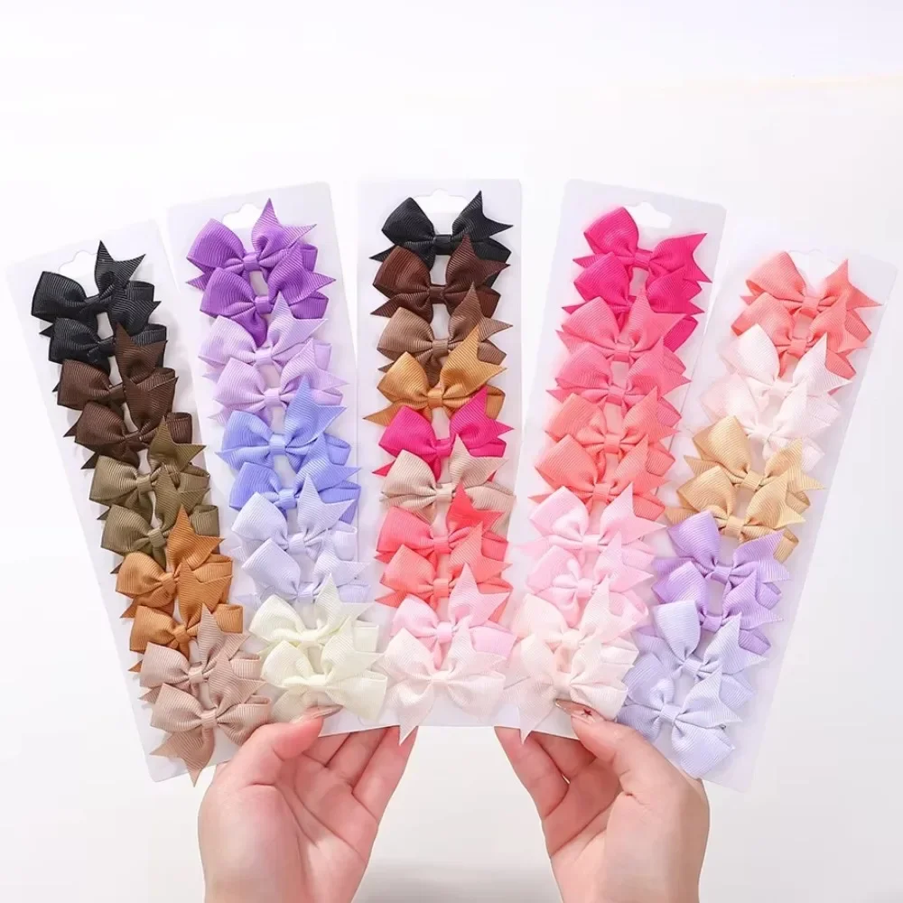 

LOVEKIKI 10Pcs Children Solid Color Bows Hair Clips Set Ribbon Hairgripes for Girls Barrette Classical Kids Head Accessories