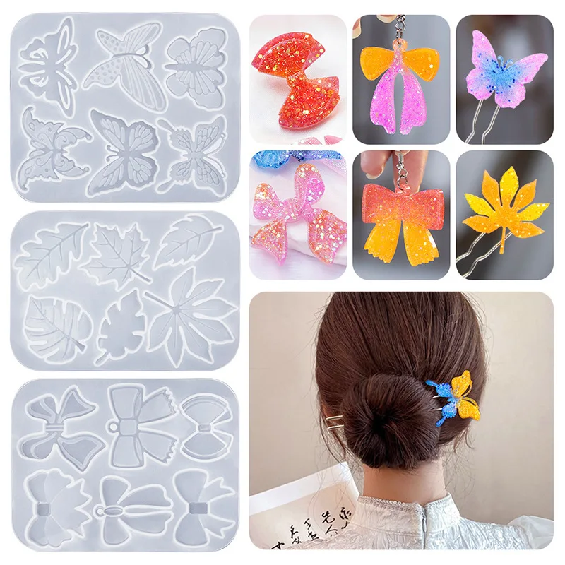 diyCrystal Glue Hairpin Barrettes Mold Mirror Flower Bow Earrings Earrings Leaf Pendant Silicone Mold