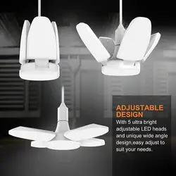 Luces LED de 38W para garaje, 4 aspas de ventilador ajustables, iluminación de techo Deformable para Taller, almacén, AC85-265V de 6500K