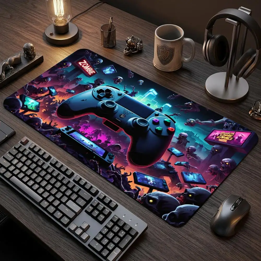 60X35cm Zombie Gamer Gaming Mouse Pad Neon Game Controller Desk Mat Non-Slip Extended Mousepad for PC Laptop Gamer Gift