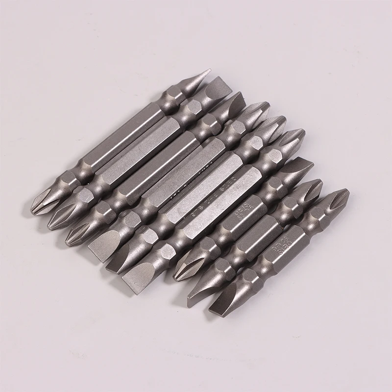 10pcs Screwdriver Bits Double Head Magnetic Drill Bit PH2 Cross 6mm Slot 65mm For Electric Driver Power Tools Parts