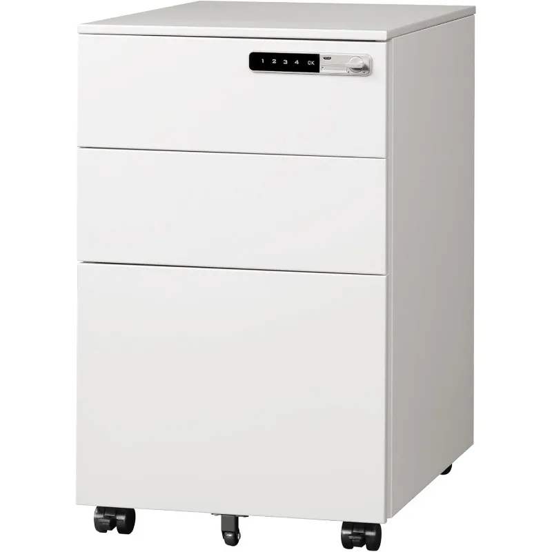 3 Drawer File Cabinet with Combination Lock，Fully Assembled Metal Filling Cabinet Except Wheels