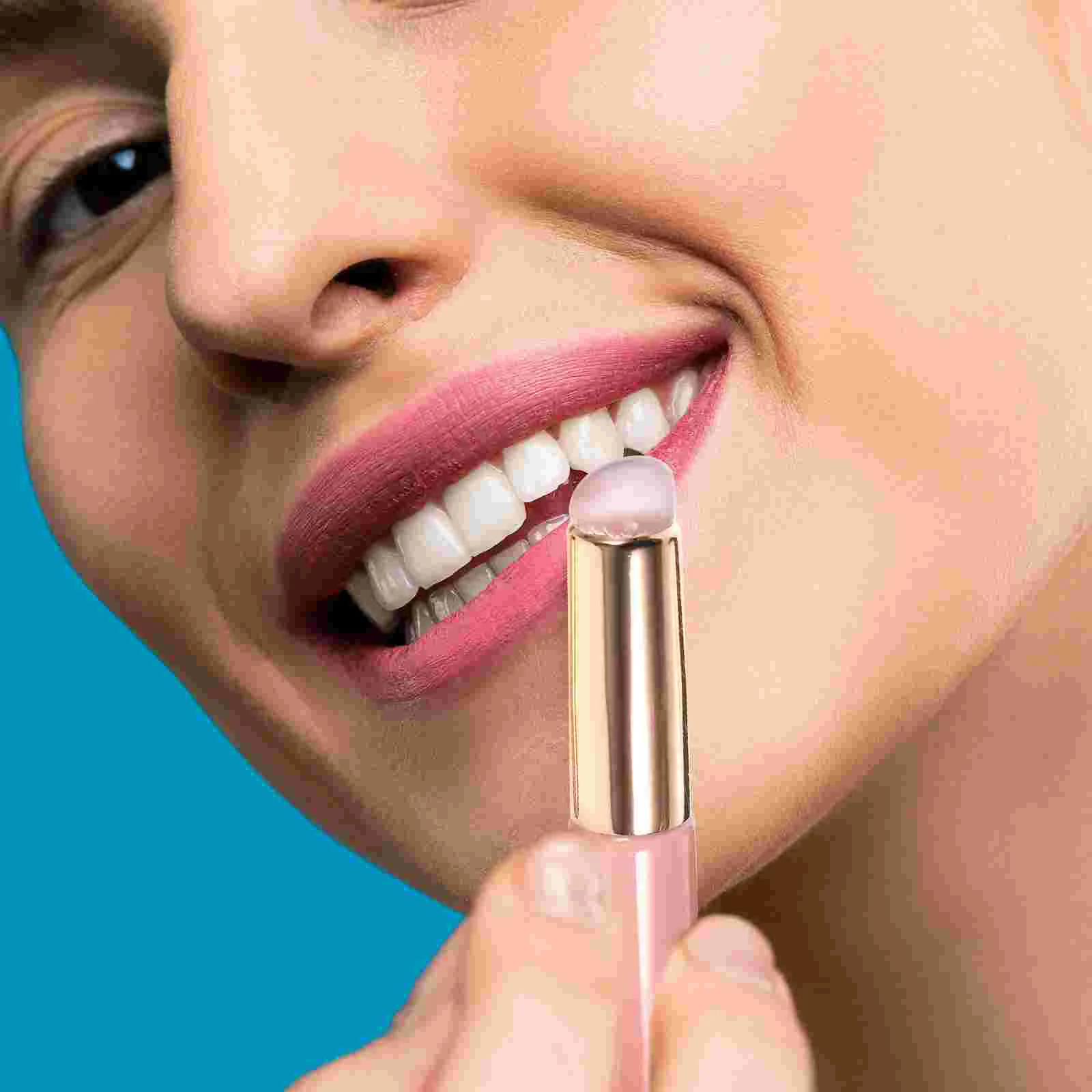 Ferramenta Corretivo Pincel Labial, Aplicador Bálsamo, Máscara Com Tampa, Batom De Silicone, Brilho, Madeira, Varinhas De Metal, Maquiagem Esfoliante, 2 Unidades