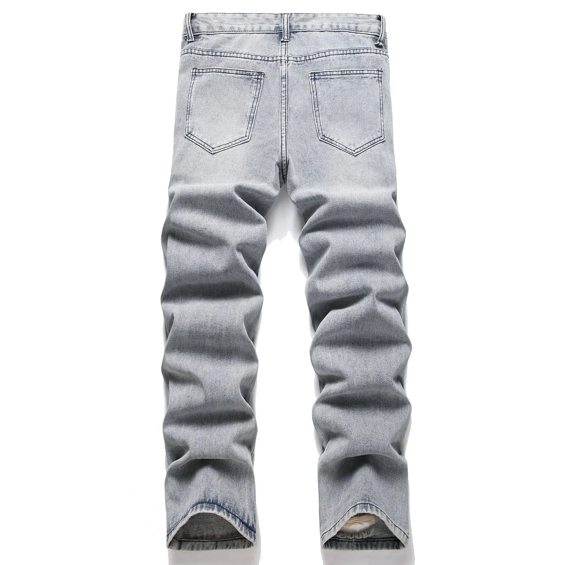 Pantalones vaqueros rasgados de estilo callejero Punk para hombre, Jeans ajustados de estilo Vintage, pantalones de mezclilla lisos lavados, pantalones de lápiz informales con agujeros, 2024